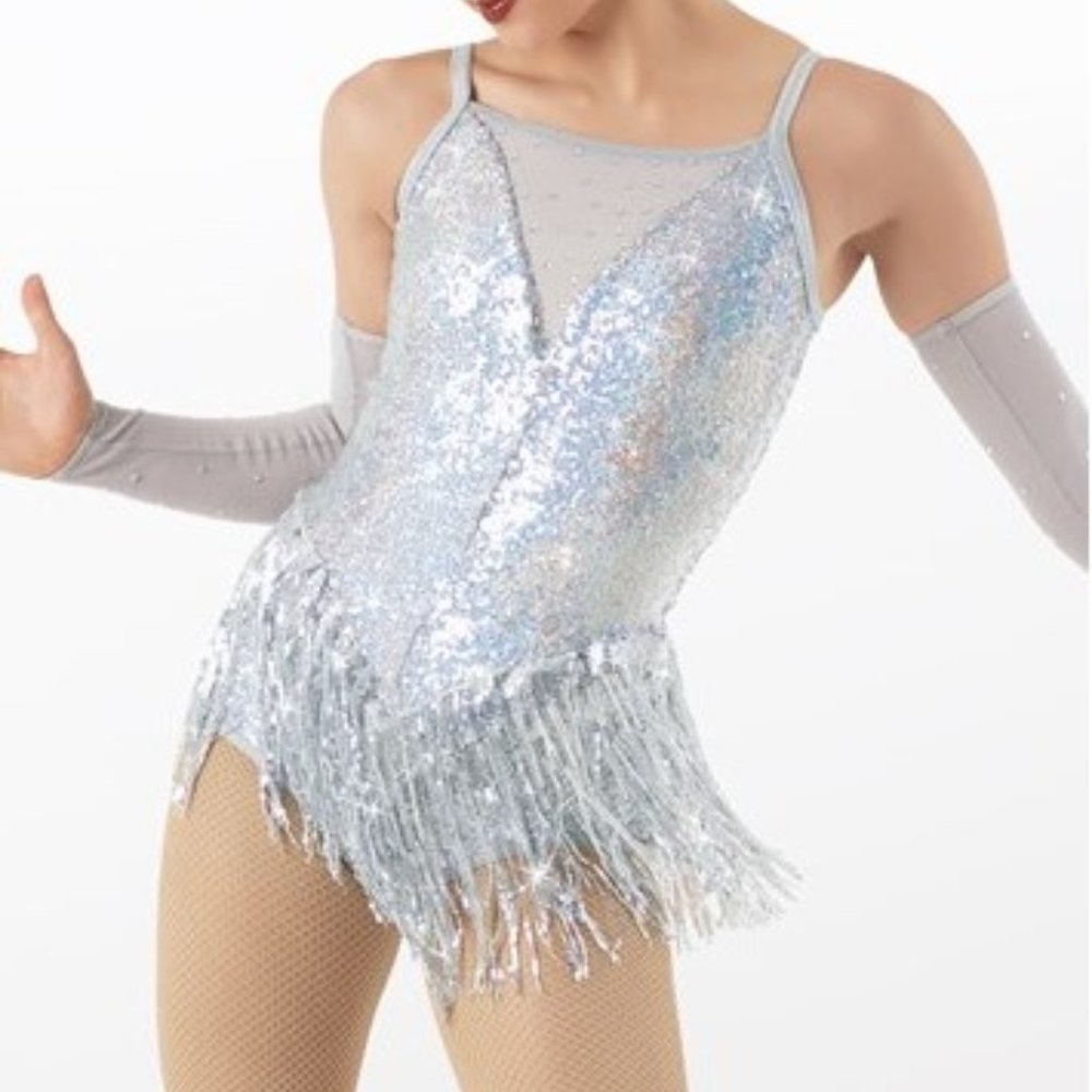 Weissman Showtime Little Swing Sequin Dress Silver